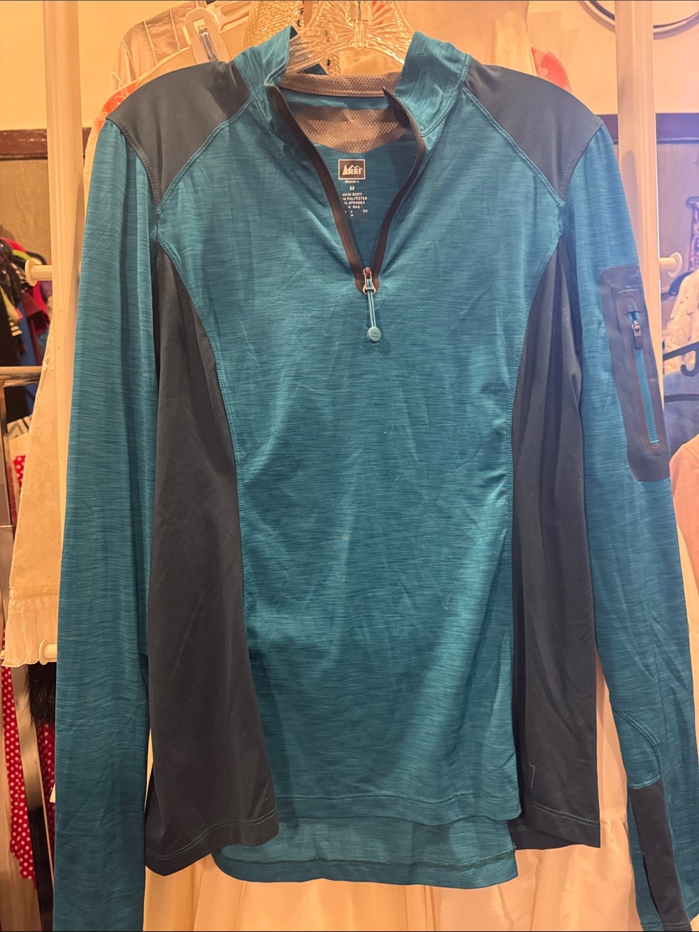 REI Teal and Navy Half-Zip Performance Pullover
